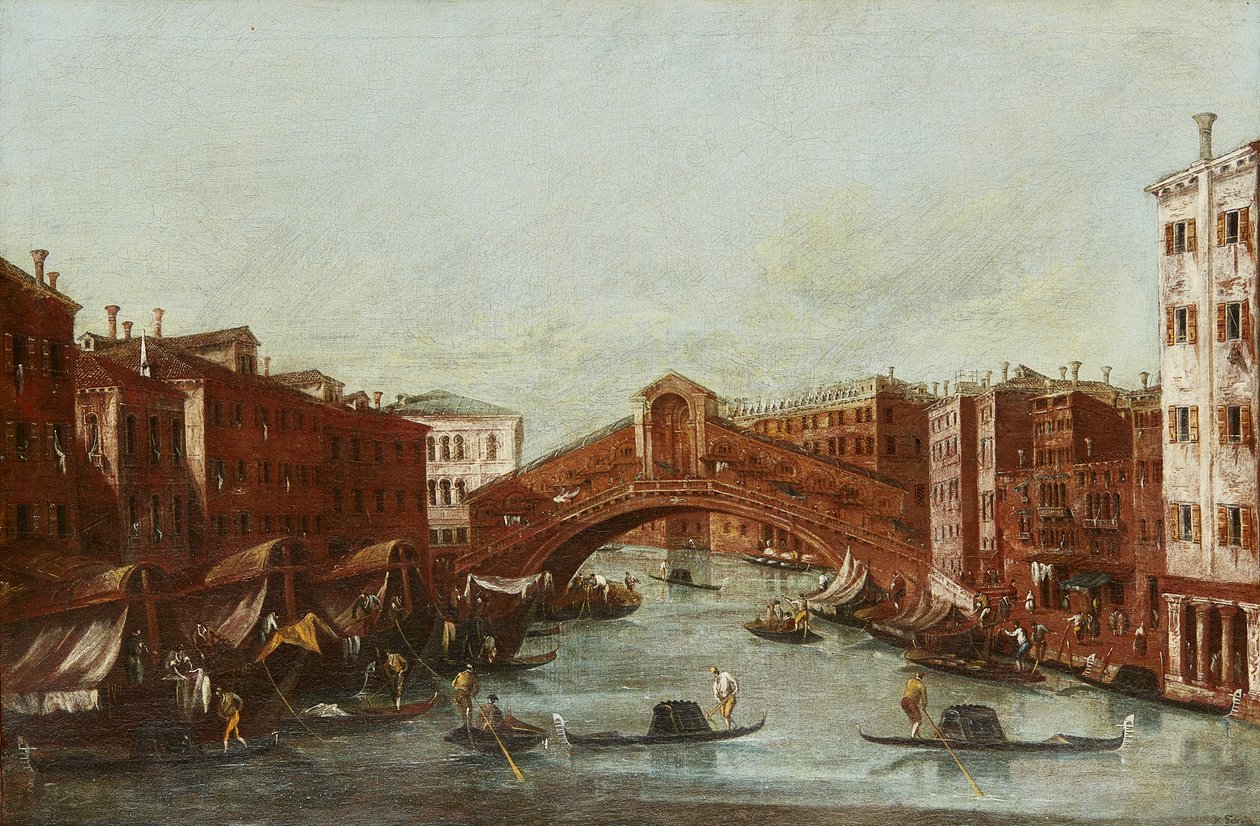 Rialtobron från Canal Grande (olja på duk) av Italian School