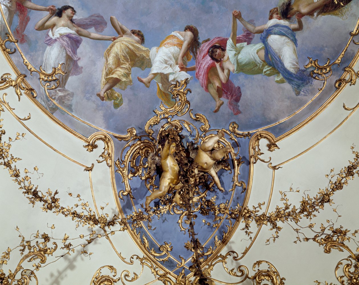 "Sala di Rappresentanza" (Representanternas sal) detalj av fresk som föreställer dansande nymfer (fresk) av Italian School