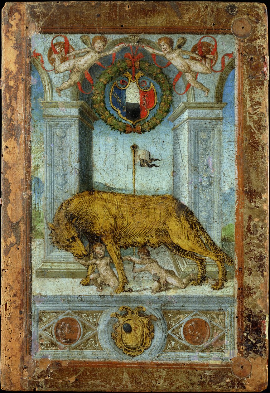 Hon-vargen som diar Romulus och Remus av Italian School