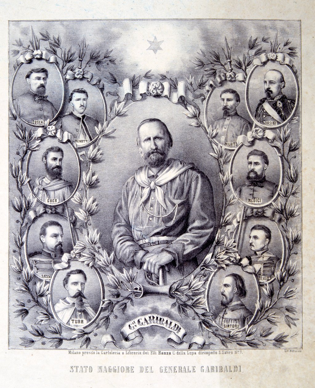 General Garibaldis stab, illustration från Italiens historia av Italian School