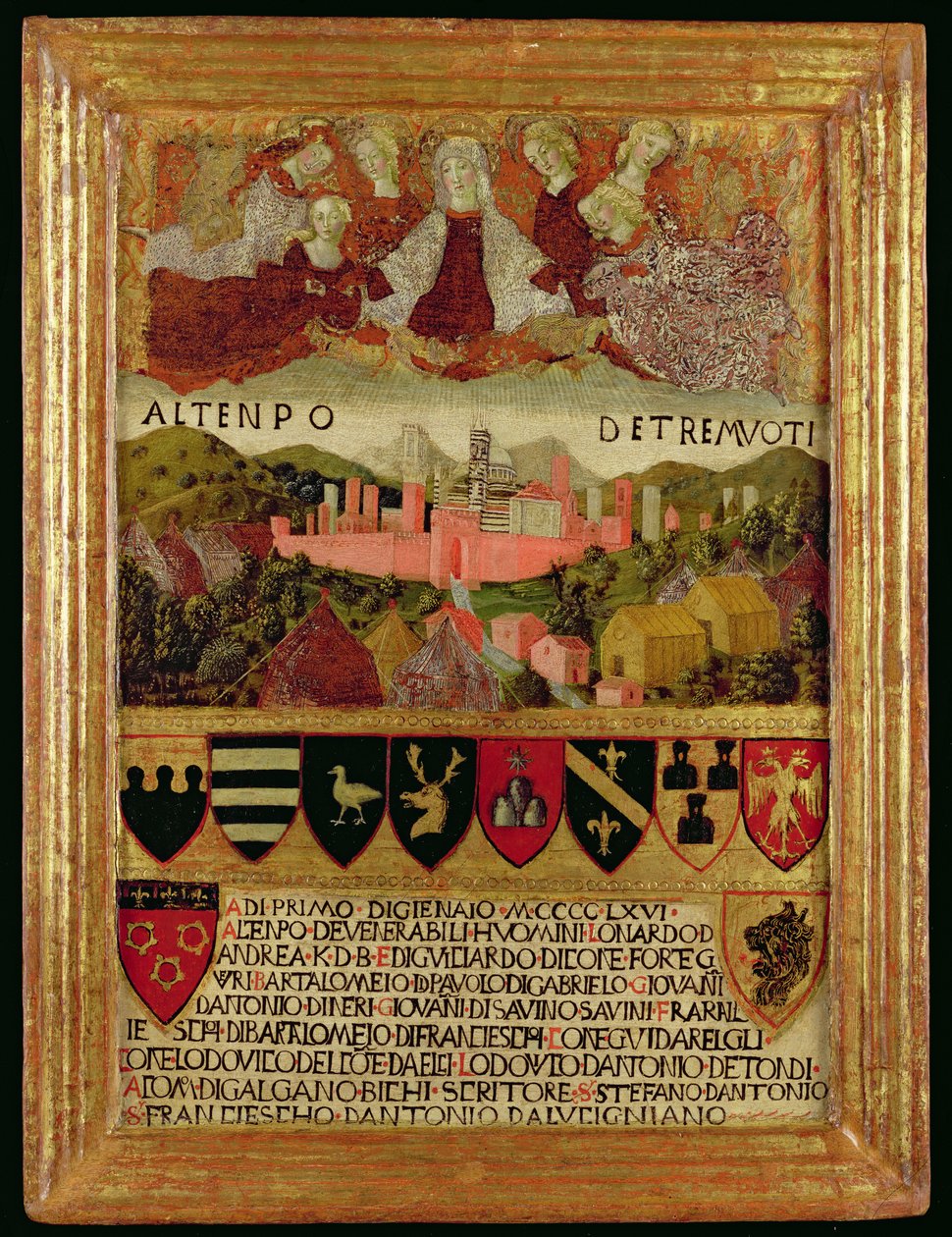 Jungfrun skyddar Siena från jordbävningen 1466 av Italian School