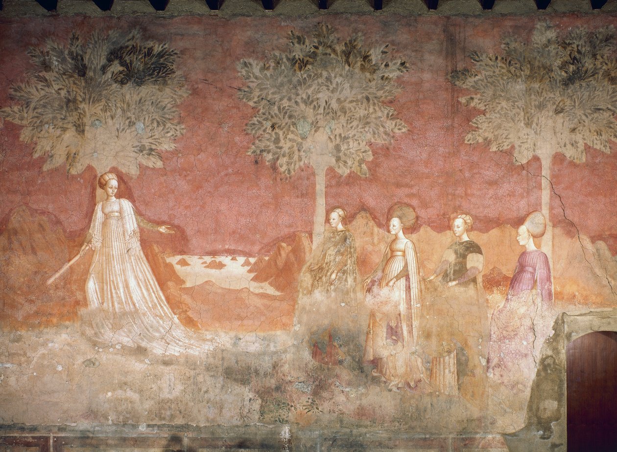 Bollspelet, scen från spelcykeln, ca 1445-1450, fresk, Palazzo Borromeo, Milano, Lombardiet, Italien av Italian School