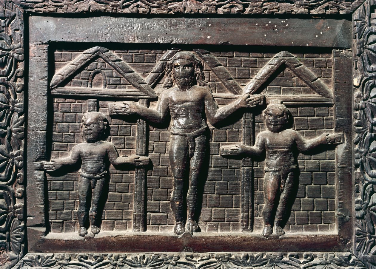 Kristi korsfästelse, kakel från huvudentrén av cypressträ, basilikan Santa Sabina, Rom, Lazio, Italien, 500-talet av Italian School