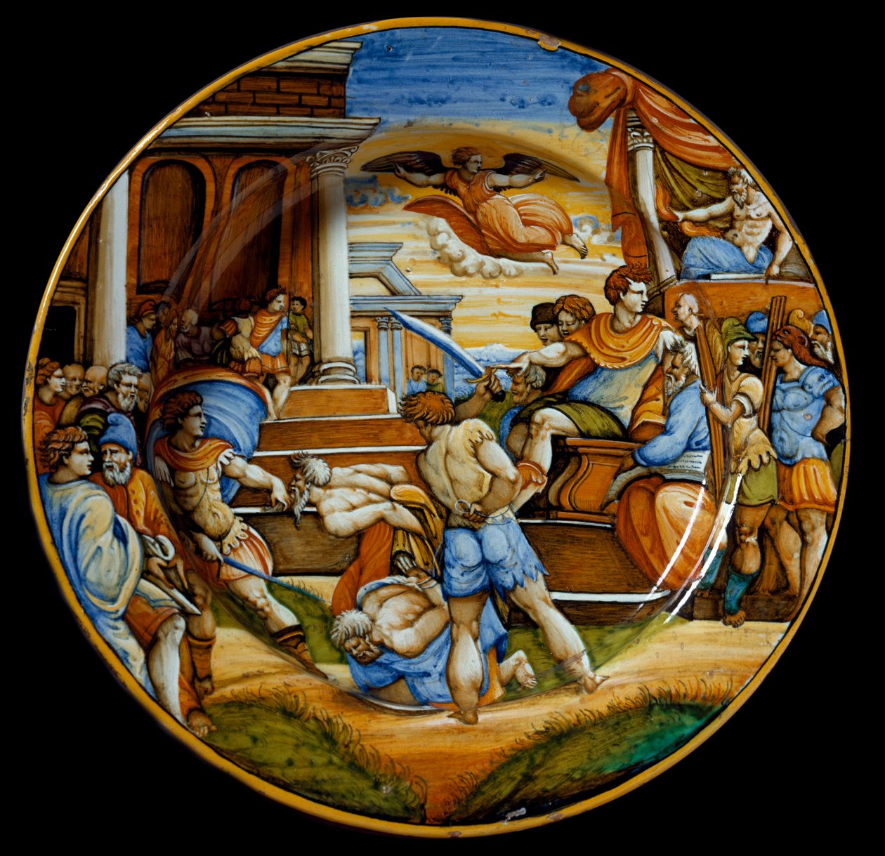 Bröderna Johannes och Paulus martyrskap under kejsar Julianus den avfällde (Flavius Claudius Julianus (331-363), producerat i Urbino, Italien. 1540 runt Florens, Museo Nazionale del Bargello av Italian School