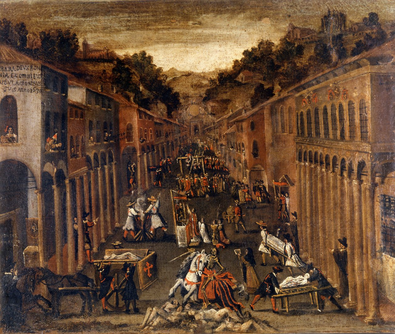 Pesten 1630 i Bologna. paint.Property av en bank i Bologna av Italian School