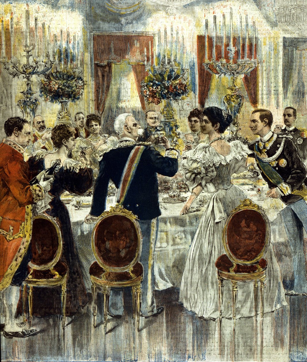 Bröllopsbanketten för brudarna Victor Emmanuel III (Victor-Emmanuel) (Vittorio Emanuele) och Helene av Montenegro hålls på Quirinale Palace, Rom. 1896. av Italian School