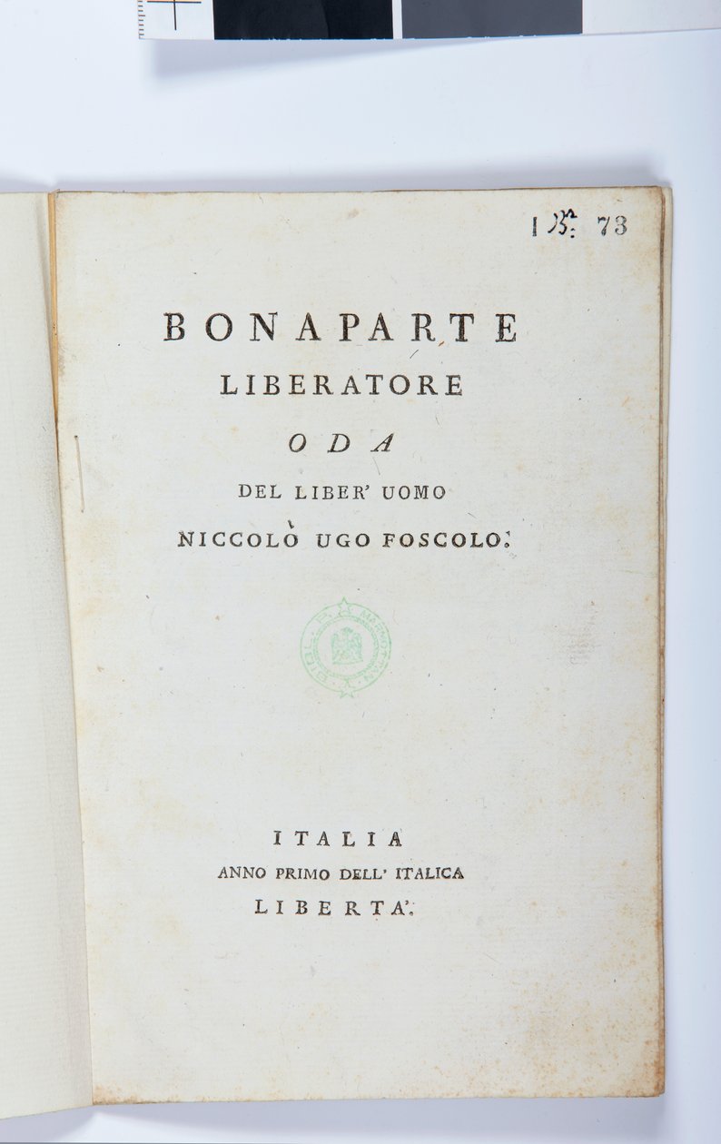 Titelsida av Bonaparte Liberatore av Niccolo Ugo Foscolo (1778-1827) originalutgåva, 1797 (tryckt papper) av Italian School