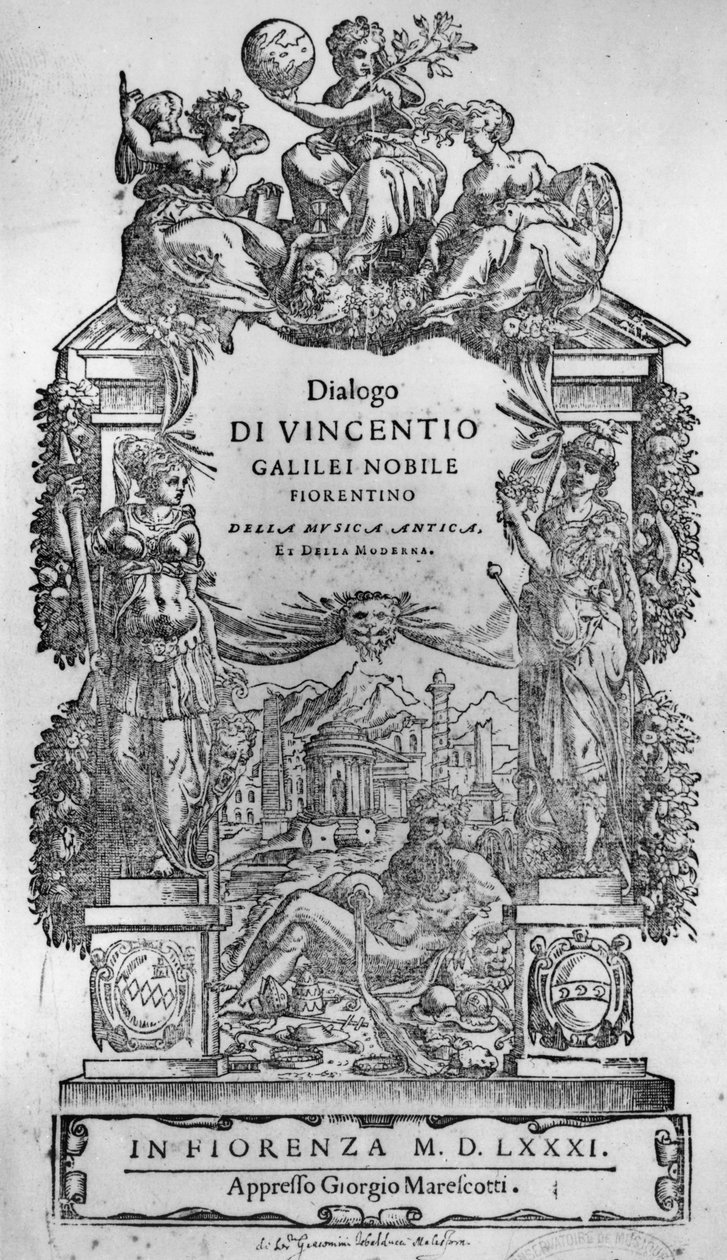Titelsidan för Della Musica Antica et (sic) della Moderna av Vincenzo Galilei, 1581 av Italian School