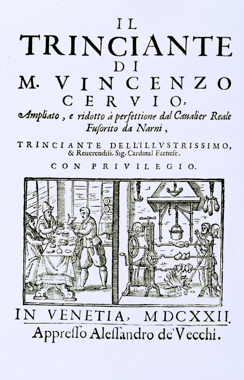 Titelsida på en italiensk kokbok, pub. Venedig, 1622 av Italian School