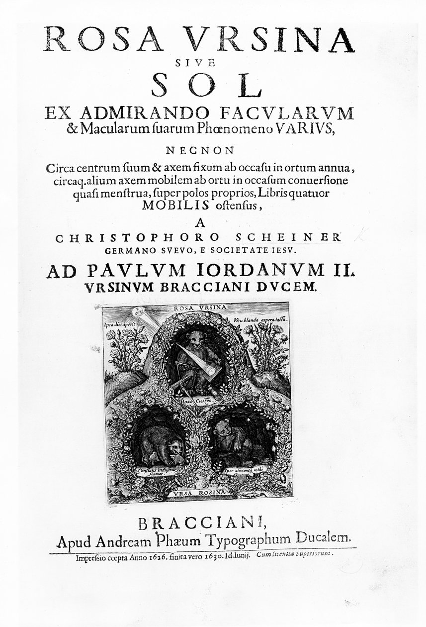 Titelsida till Rosa Ursina sive Sol av Christoph Scheiner, utgiven 1630 (tryck) av Italian School