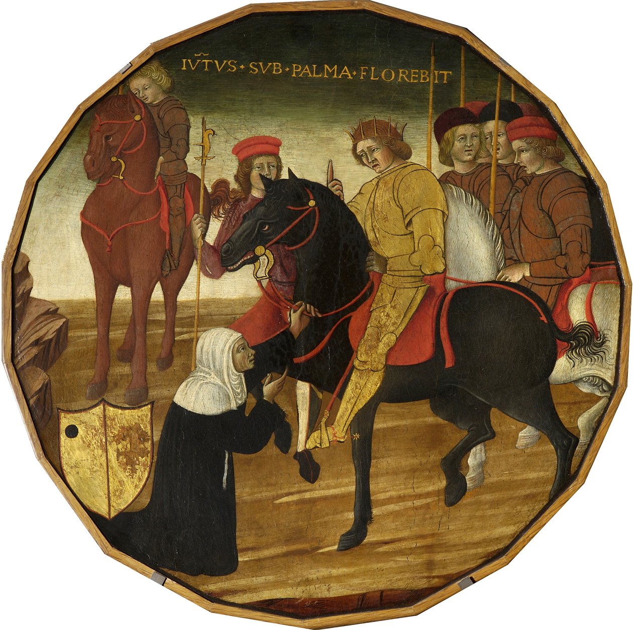 Trajanus och änkan (tempera med guld och silver på panelen) av Italian School