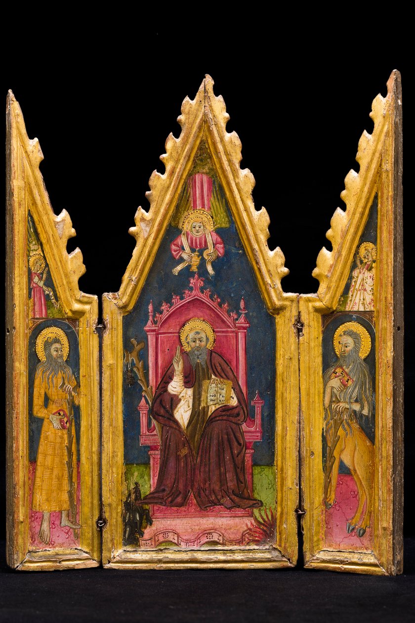 Triptyk: S:t Anthony Abbot Enthroned, S:t Paul the Hermit och S:t Onophrius, mitten av 1300-talet (tempera på pannå) av Italian School