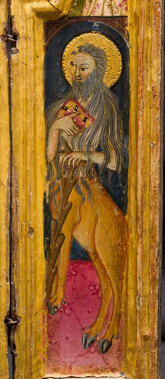 Triptyk: Den tronande abboten Sankt Antonius, eremiten Sankt Paulus och Sankt Onophrius, detalj, mitten av 1300-talet (tempera på pannå) av Italian School