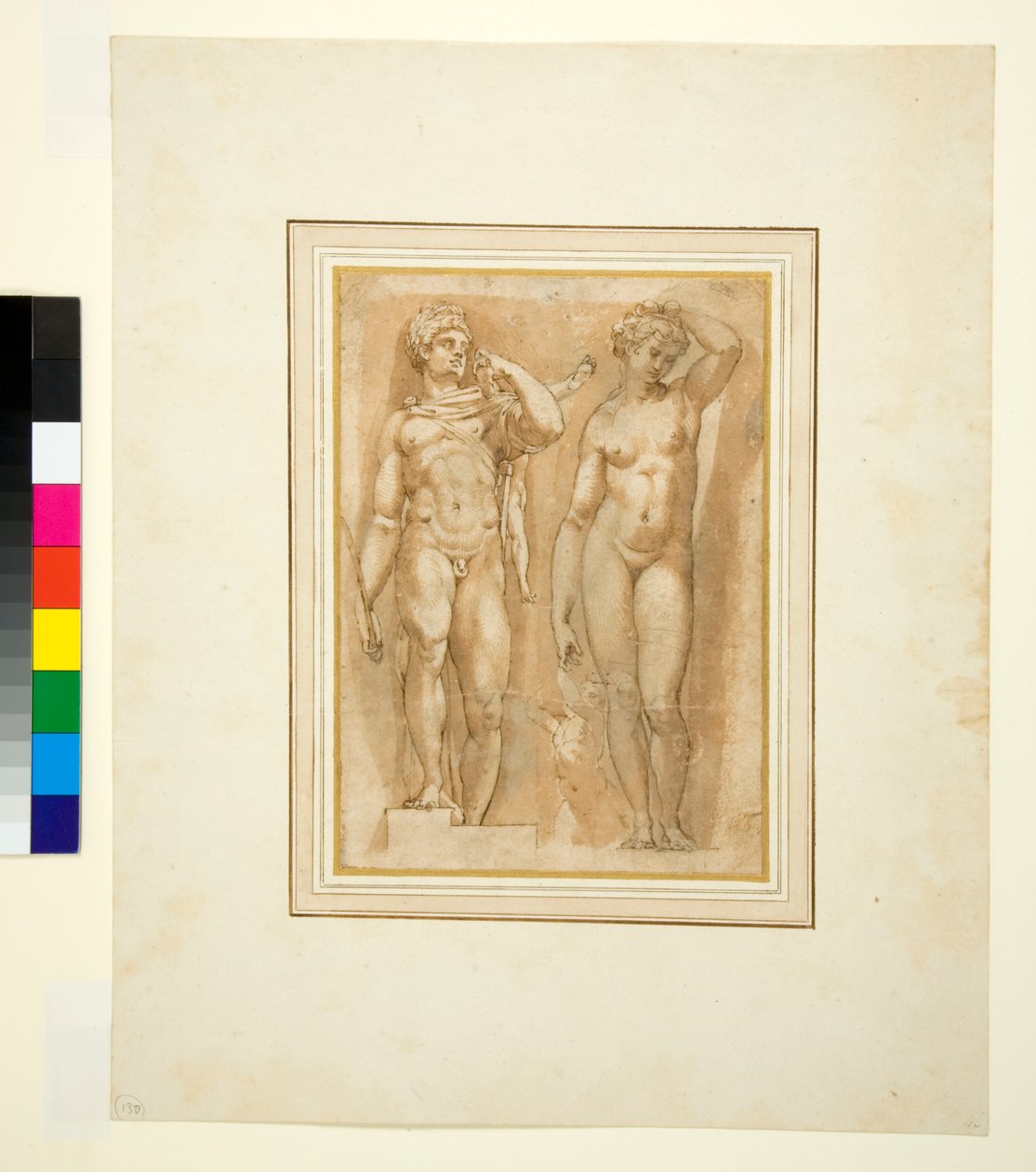 Two Antique Deities, c.1600 (penna och brunt bläck och brunt tvätt) av Italian School