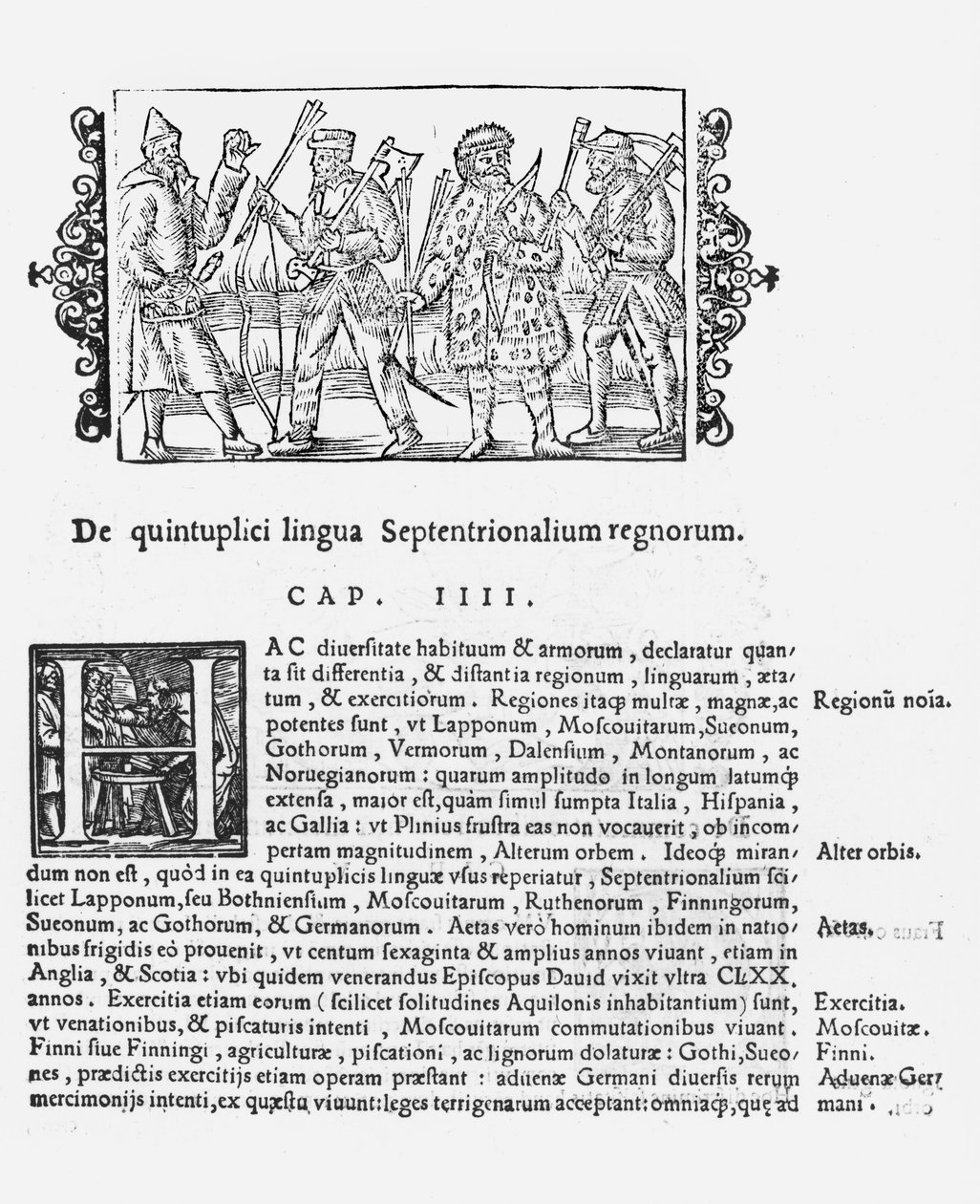 Olika språk, illustration från History of the Northern Nations av Olaus Magnus (1490-1558), publicerad i Rom, 1555 av Italian School