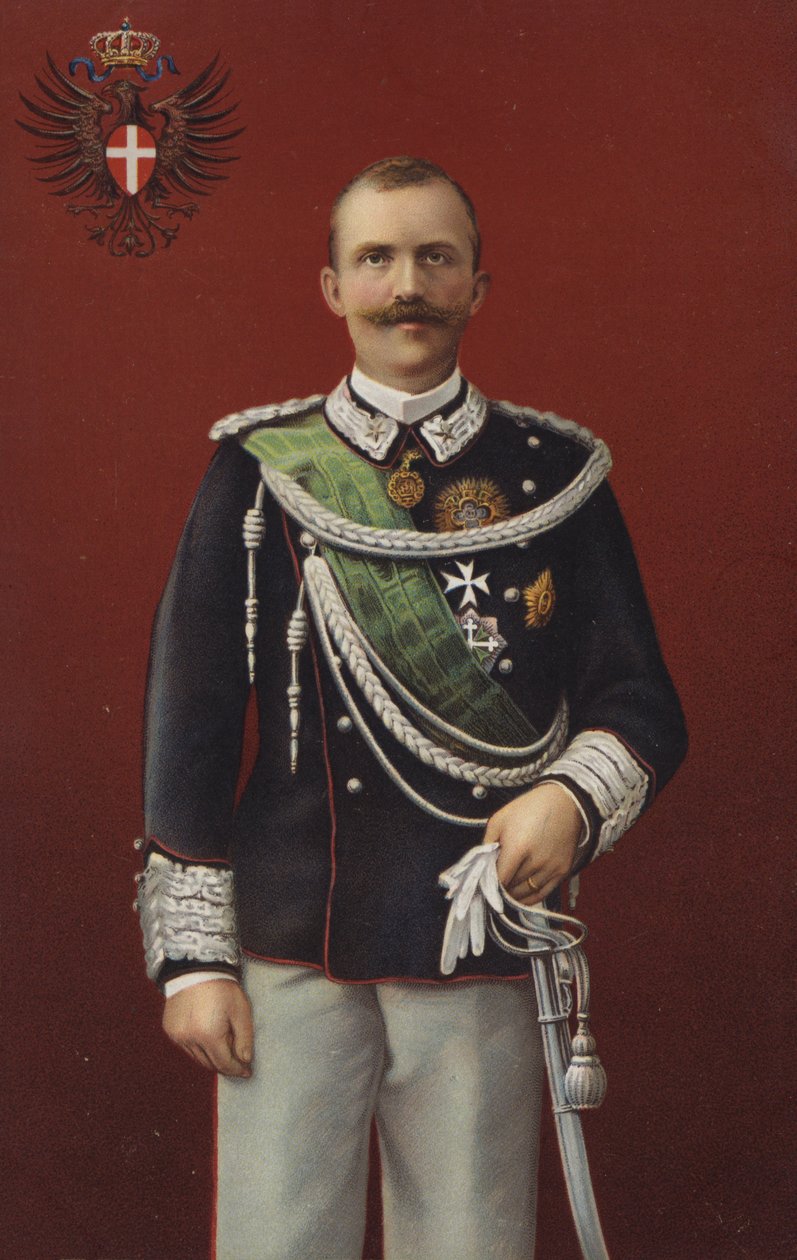 Victor Emmanuel III, kung av Italien (chromolitho) av Italian School