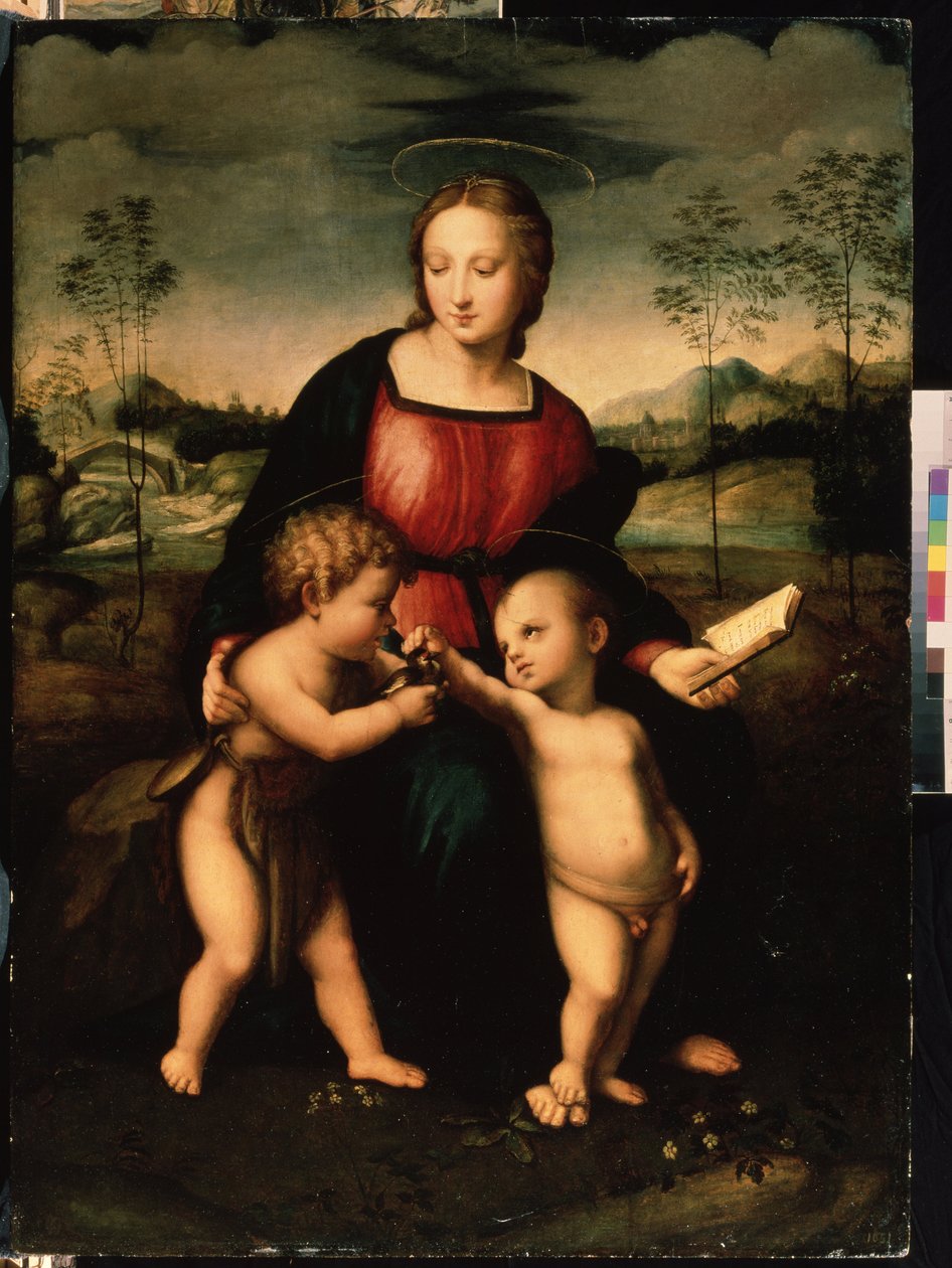 Jungfru och barn med Johannes Döparen som pojke. Anonym målning, italiensk skola från andra hälften av 1500-talet (cirka 1550-1600). Maner. Mikhail Kroshitsky konstmuseum, Sevastopol (Sevastopol av Italian School