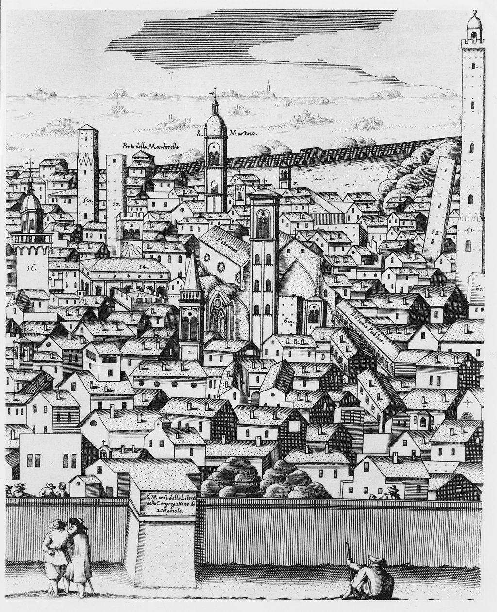Utsikt över Bologna (gravyr) av Italian School
