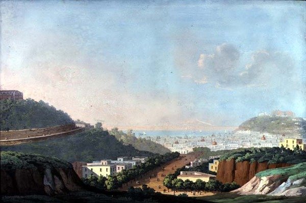 Utsikt över Neapel från Capodimonte och Pozzoulibukten (gouache på papper) av Italian School