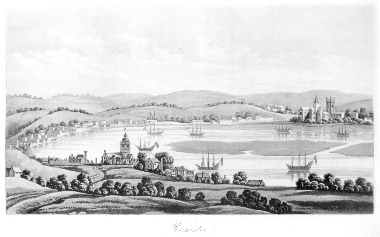 Utsikt över Rochester 1669, från Travels of Cosimo III (1642-1723) storhertig av Toscana, genom England under Karl II:s regeringstid, engelsk översättning, publicerad 1821 av Italian School
