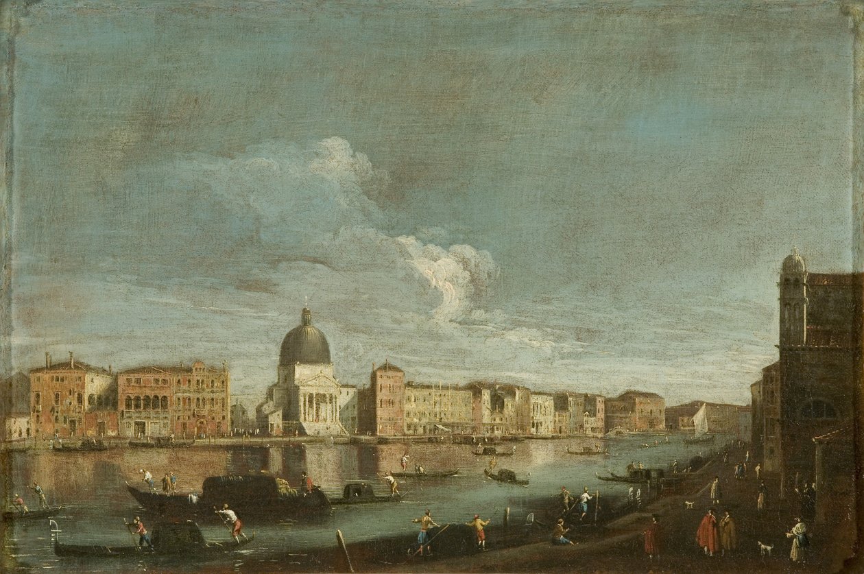 Utsikt över San Simeone Piccolo på Canal Grande, Venedig, ca 1760 (olja på duk) av Italian School