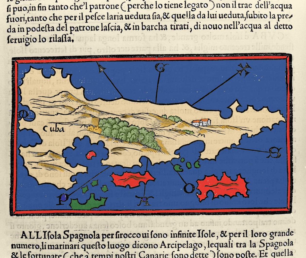 Utsikt över ön Kuba. Isolario (karta över öar) av Benedetto Bordone. Venedig 1547 av Italian School