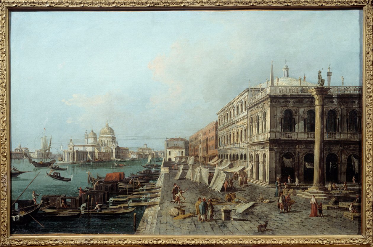 Vy över mullvaden framför Zecca i Venedig på 1700-talet. Anonym målning av den italienska skolan. Nantes, Museum of Fine Arts av Italian School