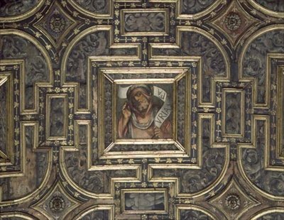 Vy över paneltaket med målade paneler av Pier Maria Pennacchi (1464-1514/15) (trä) av Italian School