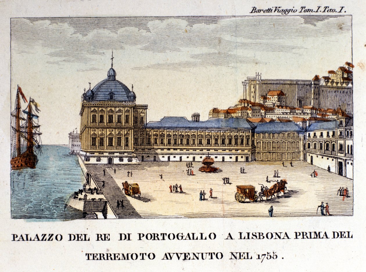 Utsikt över det kungliga palatset i Lissabon före jordbävningen 1755. av Italian School