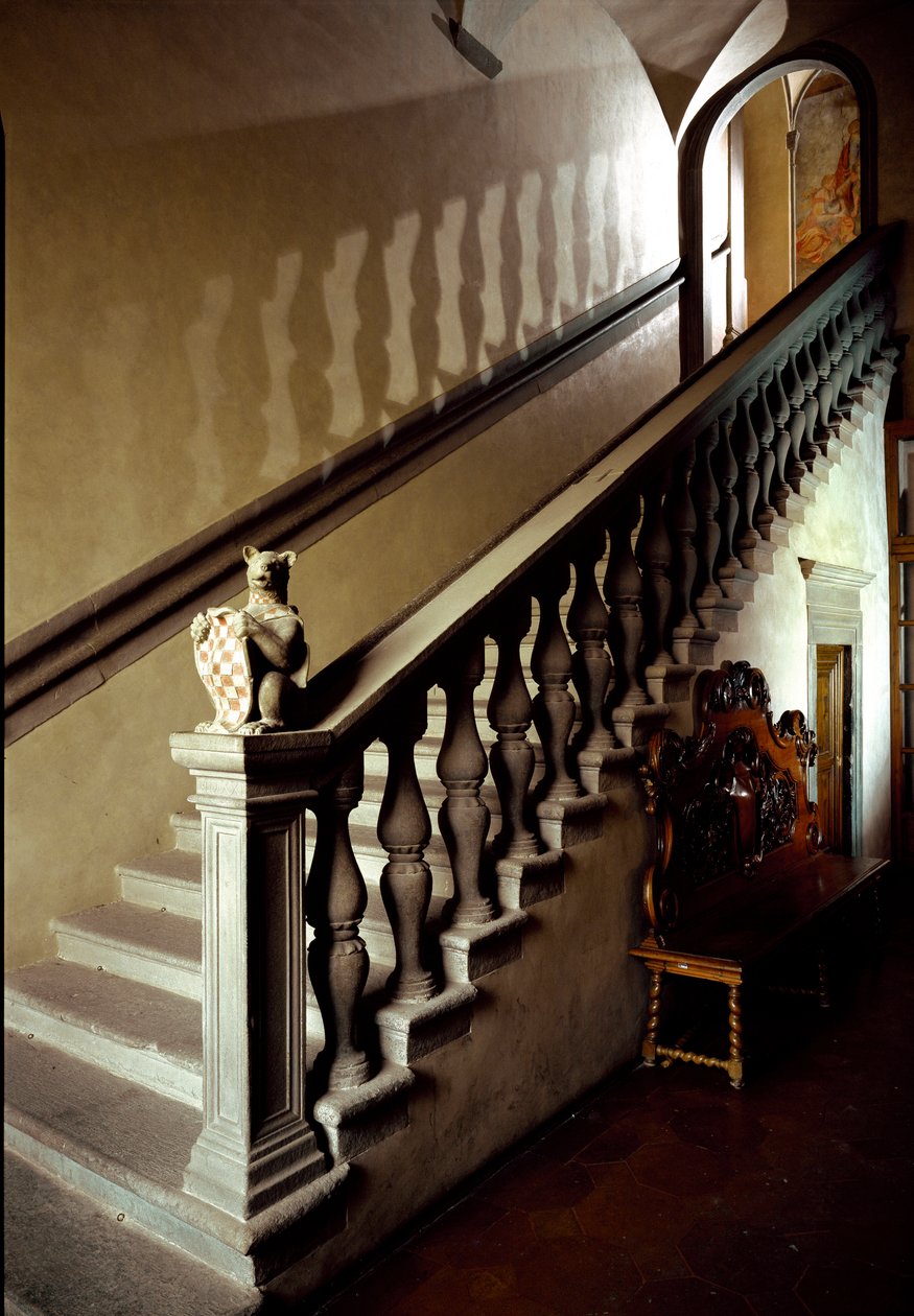Utsikt över trappan till stadshuset (Palazzo degli Anziani) av Italian School