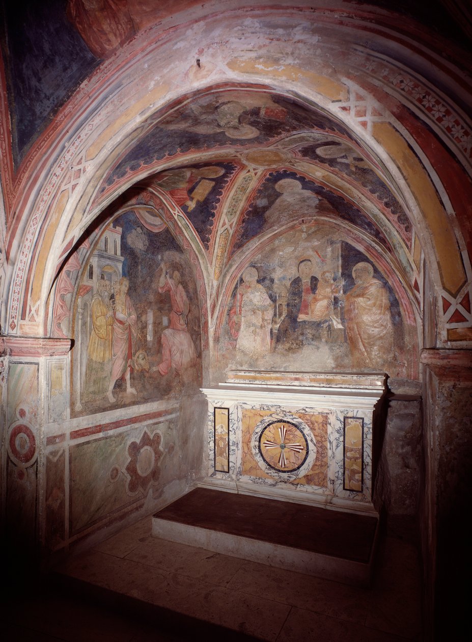 Utsikt över den övre kyrkans prestegård med altaret i kosmatesk stil av Italian School