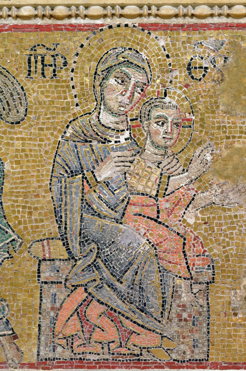Jungfru och barn, Cosmati (mosaik) av Italian School