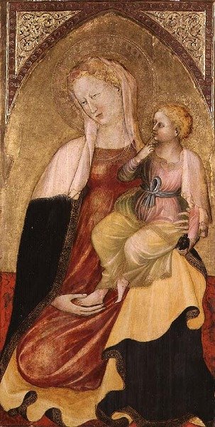 Virgin and Child, Florentine School (tempera med guld på panel) av Italian School