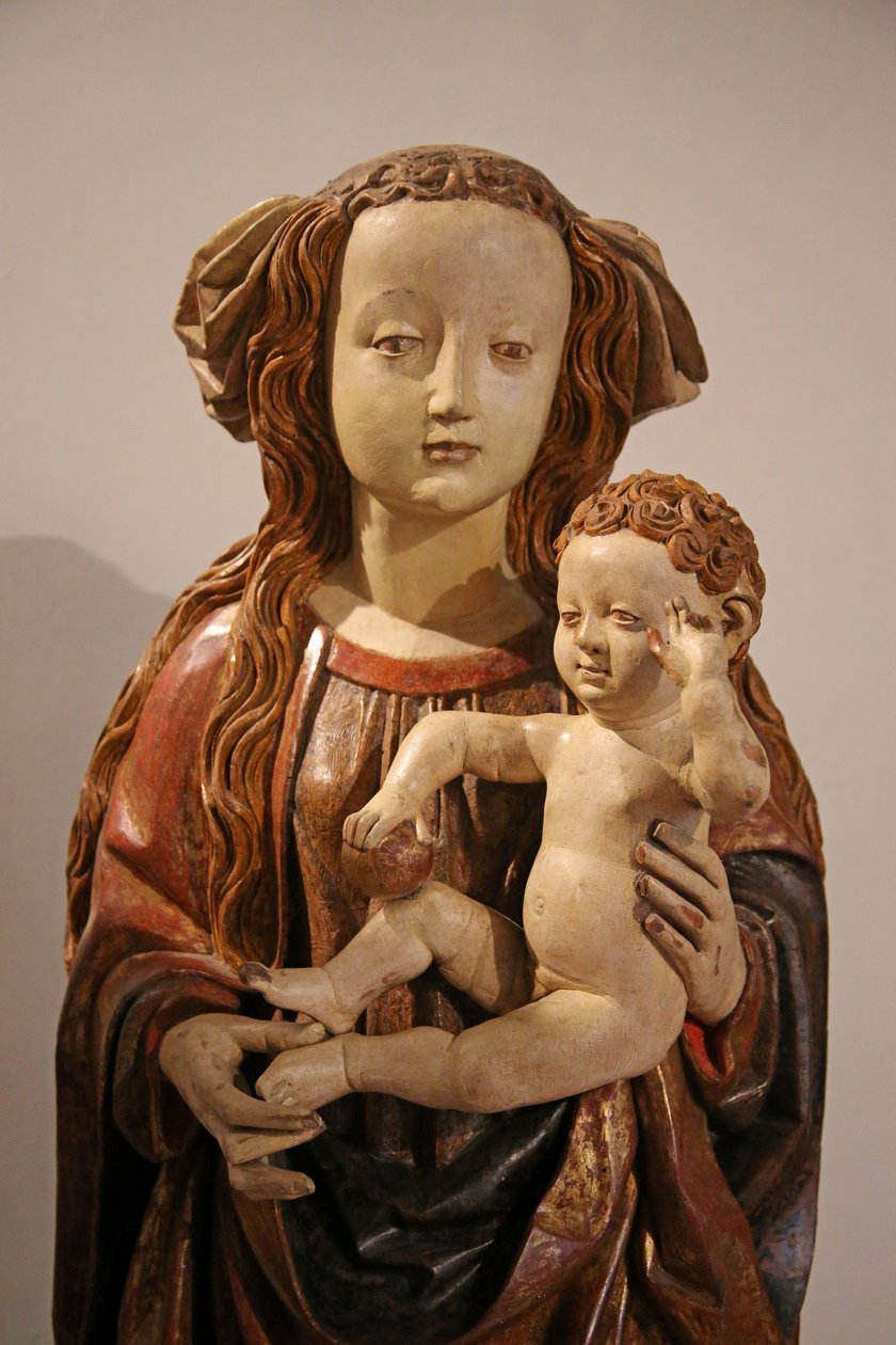 Jungfru och barn, av schwabiskt ursprung (målat trä) av Italian School