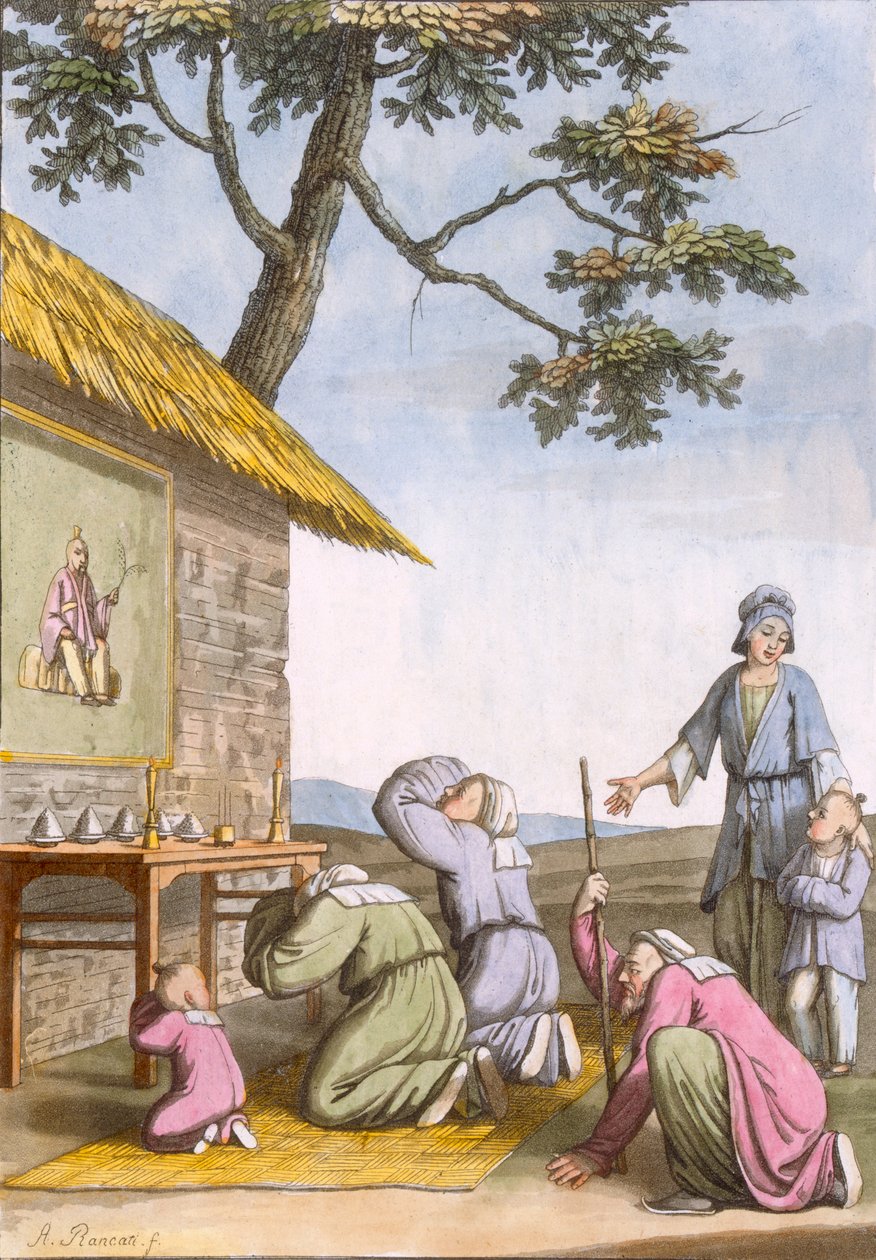 Taoistisk helgedom längs vägen på landsbygden, från Costume dei... av Giulio Ferrario, ca 1820-30-talet av Italian School