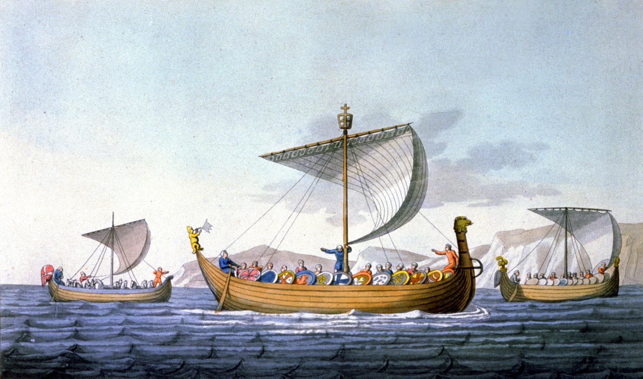 Vilhelm Erövraren och hans flotta, på väg till England, illustration från 