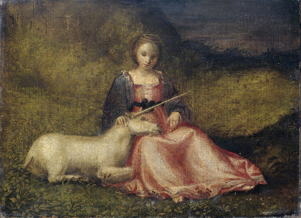 "Kvinna med enhörning, anonym, ca 1510 av Italian School