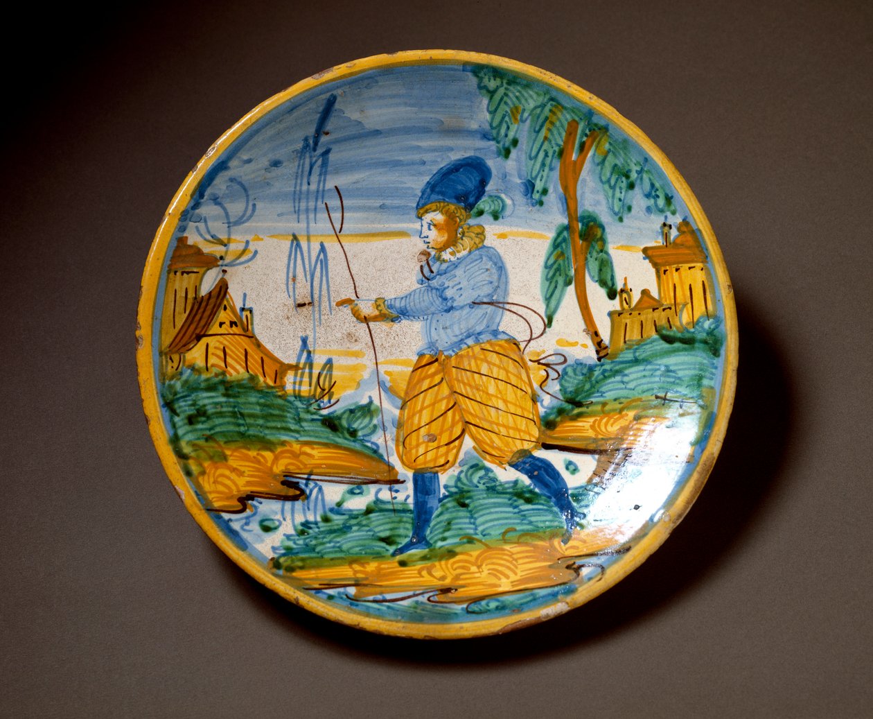 Ung man av adeln. Keramisk platta tillverkad i Viterbo, Italien. Slutet av 1500-talet Florens, Museo Nazionale del Bargello av Italian School