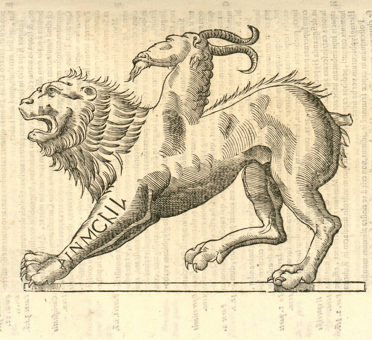 illustration av Monstrosae cuiusdam Chimaerae från Aldrovandis History of Monsters, 1642 av Italian School
