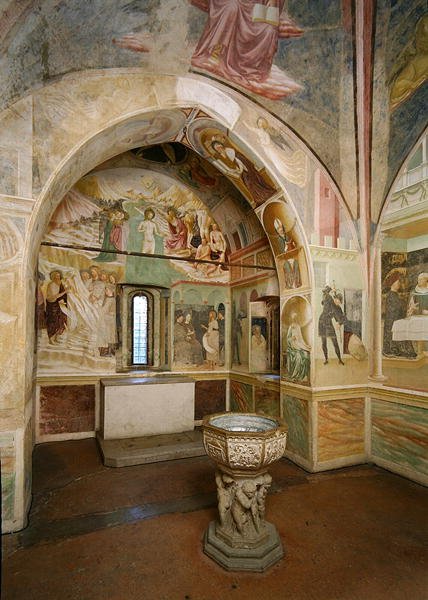 Baptisteriets interiör med fresk föreställande scener från Johannes liv, av Tommaso Masolino da Panicale (1383-c.1447) (fresk) av Italian School