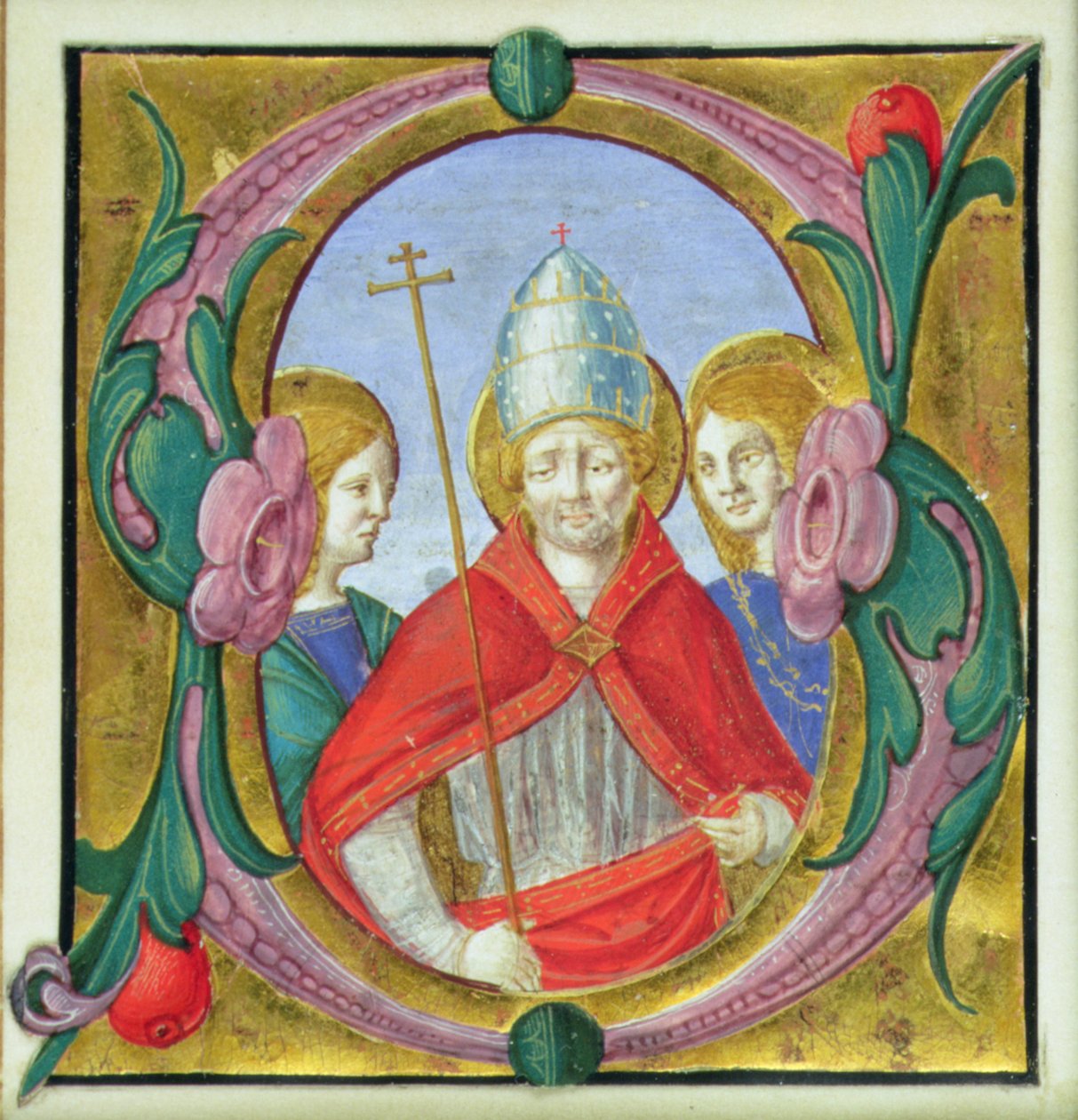 Historikert initial S föreställande St. Gregory och två heliga av Italian School Italian School