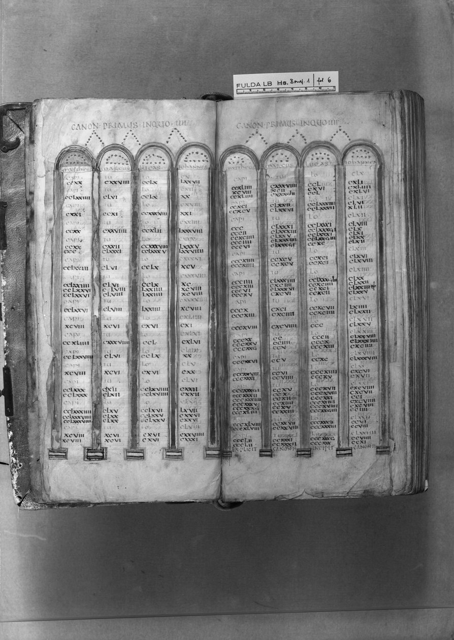 MS ff.5v-6r Cannon Tables, från Codex Fuldensis av Italian School Italian School