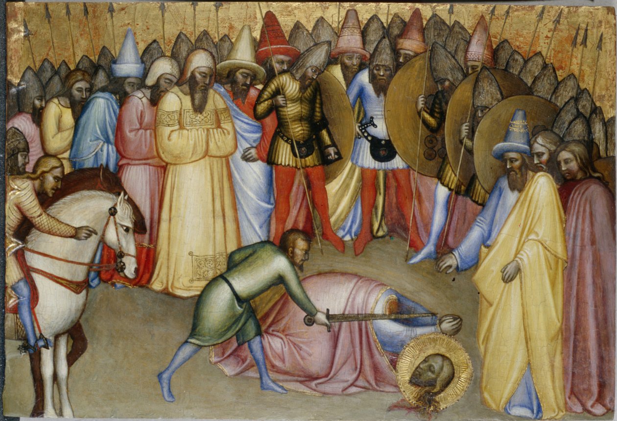Halshuggningen av ett helgon (tempera på trä) av Italian School Italian School