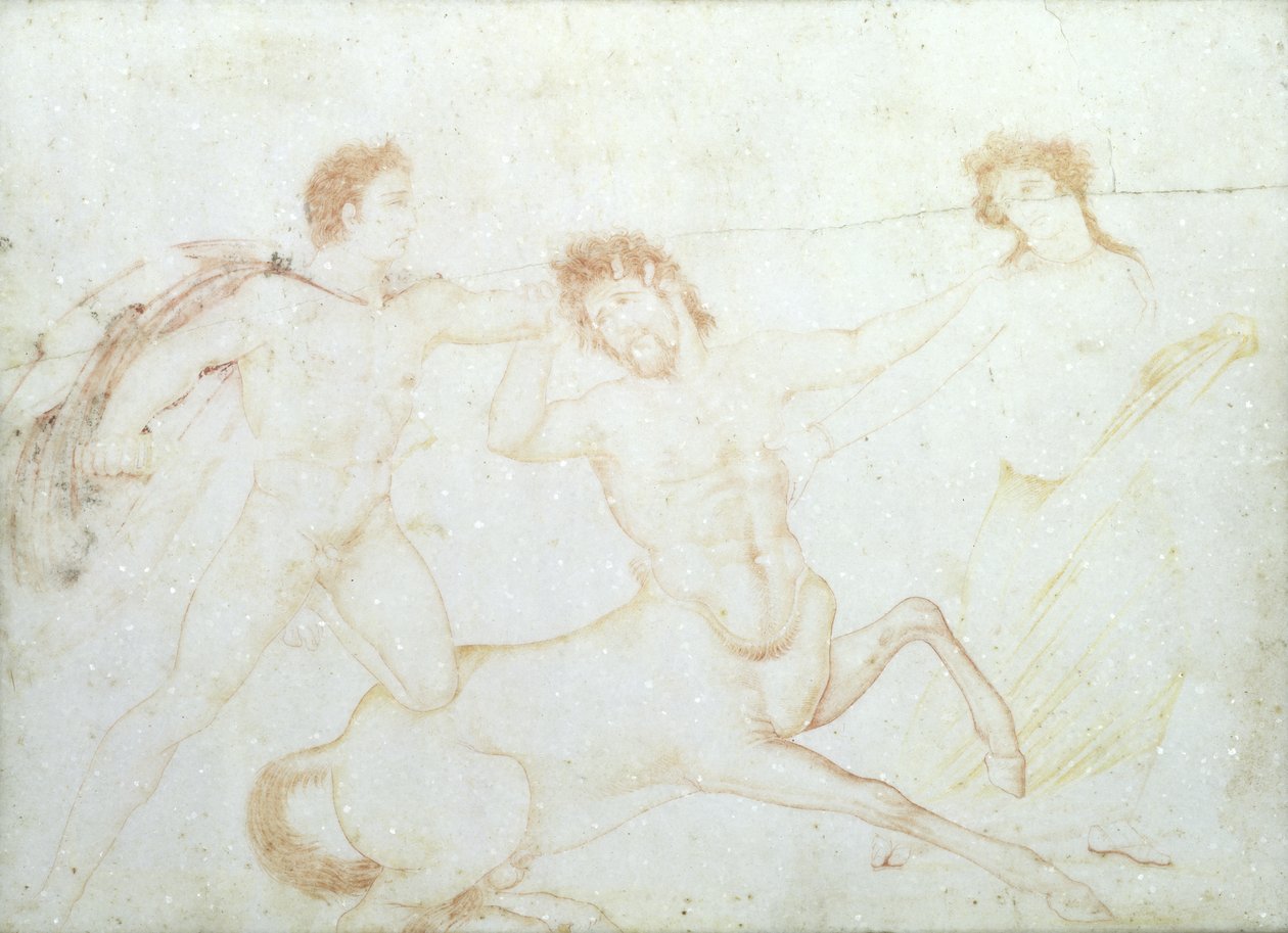 En kentaurs död, möjligen Eurytus och Pirithous, Herculaneum (enkaustisk färg på marmor) av Italian School Italian School