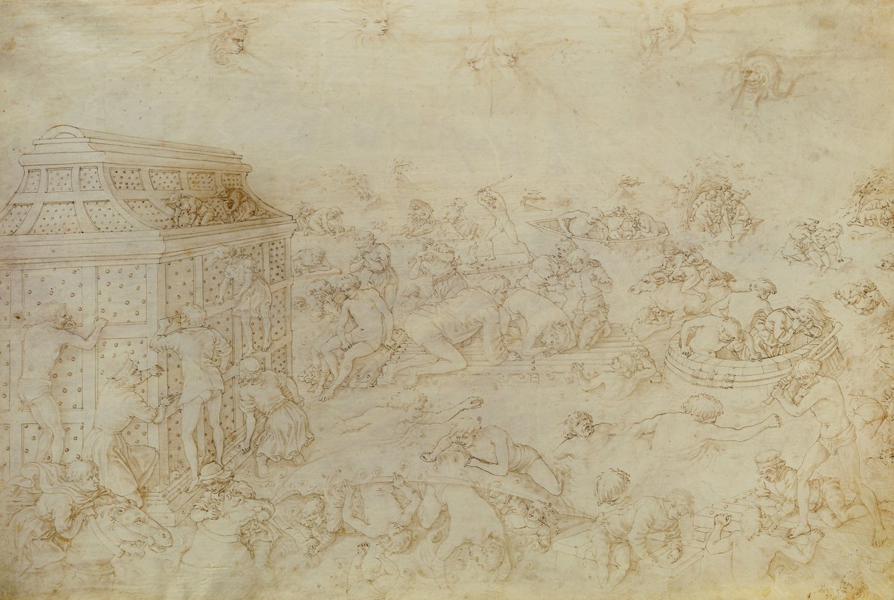 The Flood (penna och bläck på papper) av Italian School Italian School