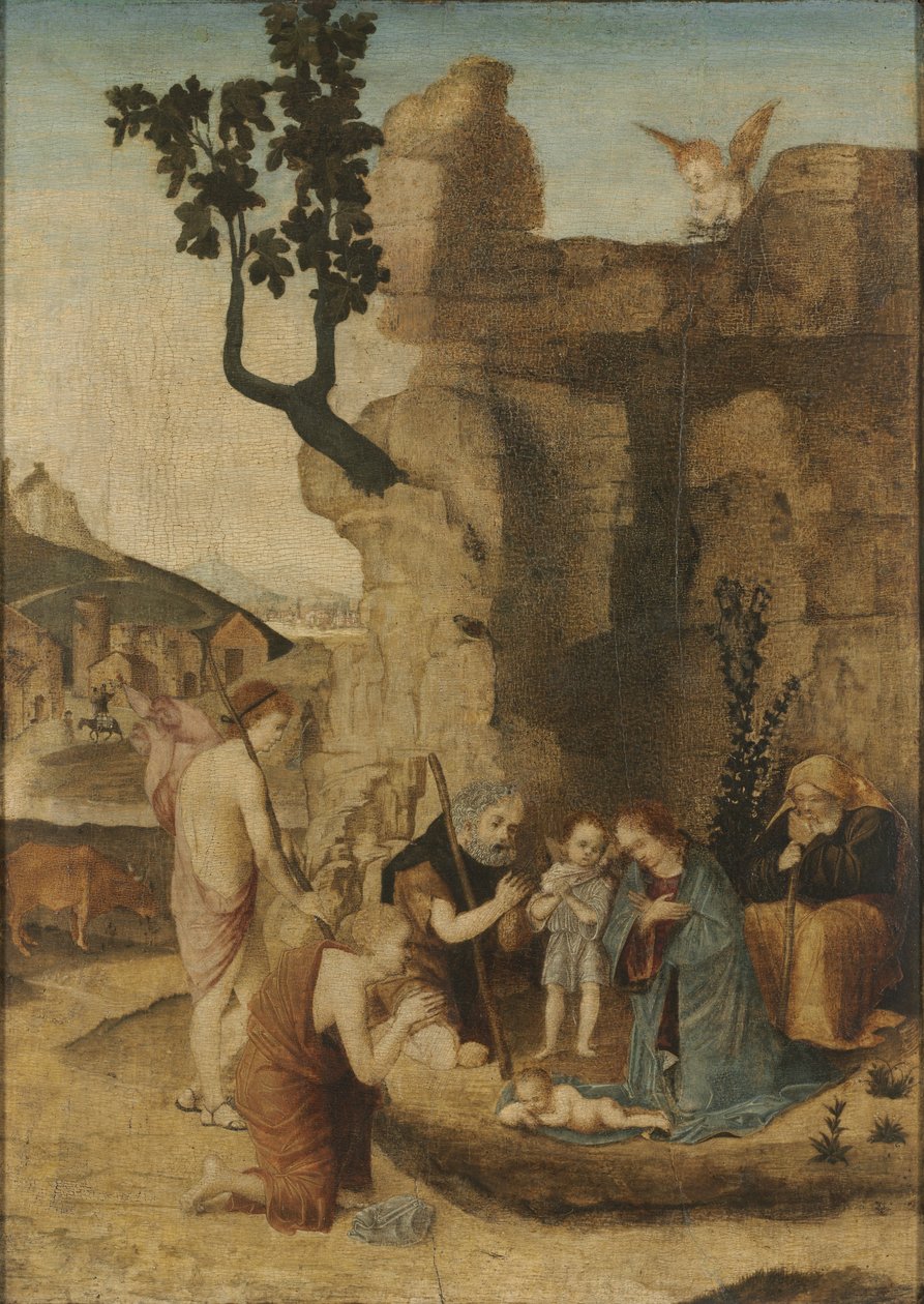 Tillbedjan av herdarna, ca. 1500 (olja på trä) av Italian School