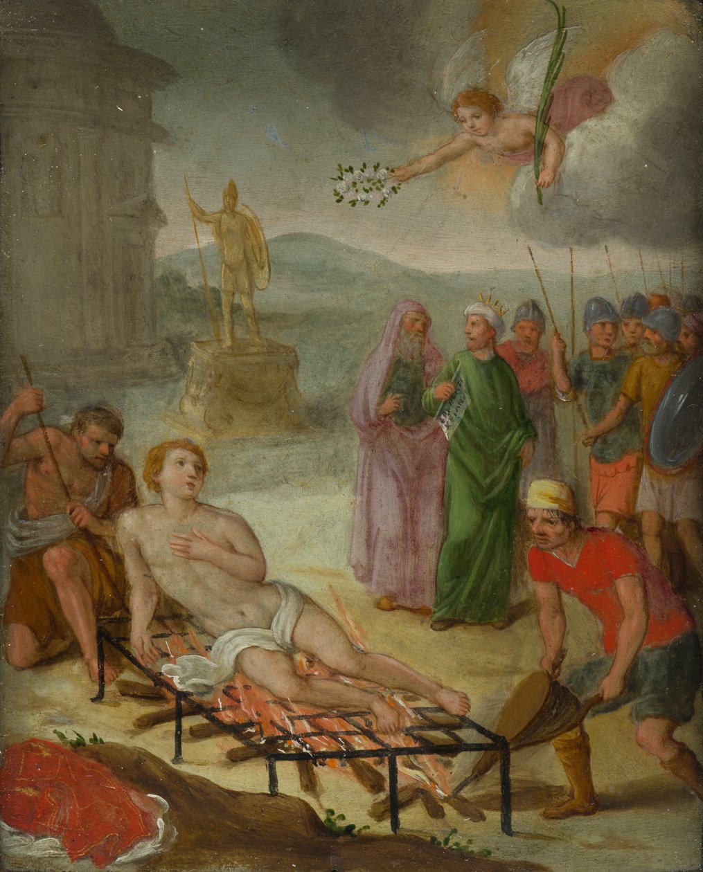 Martyrdom of St. Lawrence, ca 1600-99 (olja på koppar) av Italo Flemish School