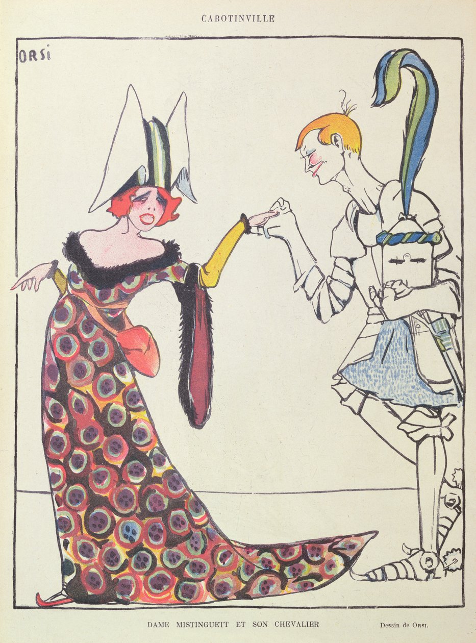 Mistinguett (1875-1956) och hans riddare, karikatyr från 