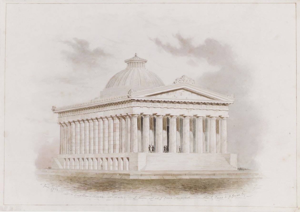 U. S. Custom House, New York-perspektiv, 1834 av Ithiel Town