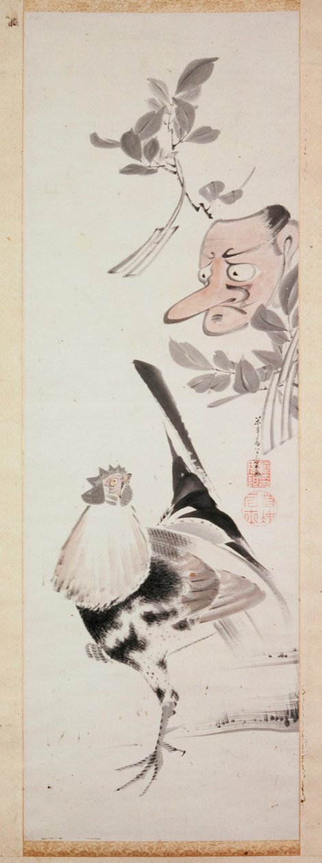 Cockerel and Tengu-Mask, c.1775 (bläck & ljus färg på papper) av Ito Jakuchu